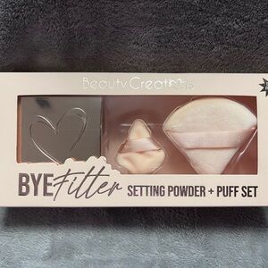 Beauty Creations Bye Filter Setting Powder + Puff Set in Cream and Silver